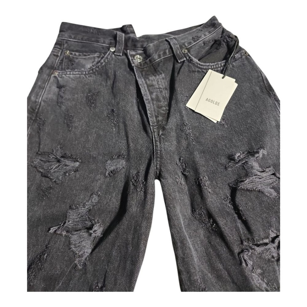 Agolde Criss Cross Straight Jeans Womens 24 Black Distressed Ripped Edgy Denim - Picture 10 of 12